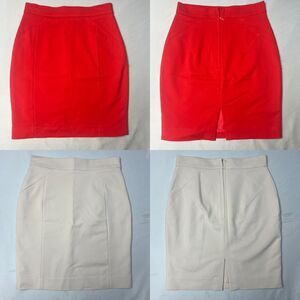 2 H&M Womens‎ Size 6 Red & Ivory Pencil Skirt Knee Length Straight Skirt Career